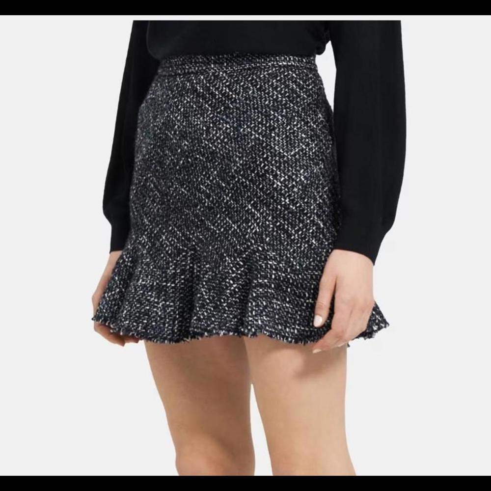 Theory Blue Multi Diagonal Mini Skirt in Wool-Blend Tweed - NWT - Size 6